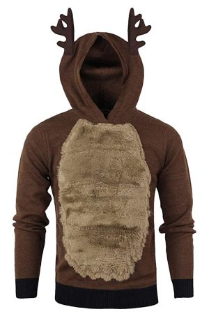 Pull Renne à Capuche marron