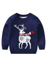 Pull Noël enfant tricoté renne bleu