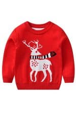 Pull Noël enfant tricoté renne rouge