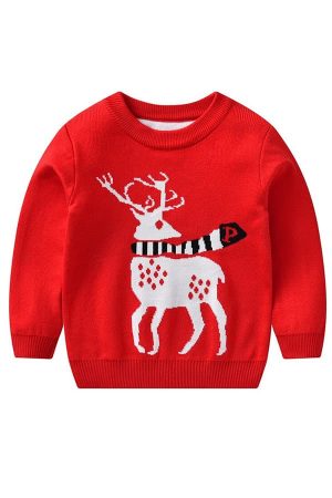 Pull Noël enfant tricoté renne rouge