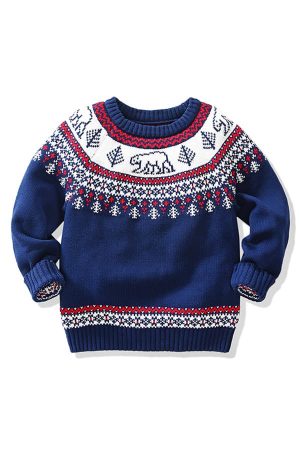 Pull de Noël pour enfant Ours Polaire Bleu et Blanc