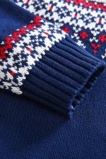 Pull de Noël pour enfant Ours Polaire Bleu et Blanc - Détail Manche