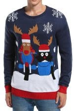 Pull Moche Renne et Pingouin en moto