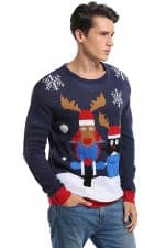 Pull Moche Renne et Pingouin en moto - Vue de coté