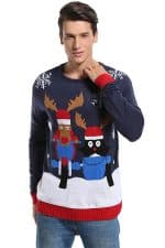 Pull Moche Renne et Pingouin en moto - Vue de Face