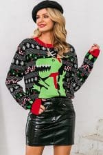 Pull Moche Dinosaure Femme - Porté 2