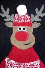 Pull Renne Noir nez rouge - Détail matière