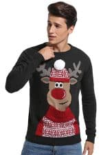 Pull Renne Noir nez rouge - Vue de Face