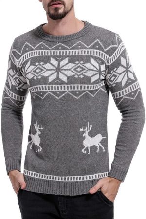 Pull tricoté gris flocons homme
