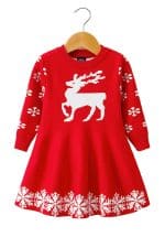 Robe de Noël Rouge Renne et Flocons