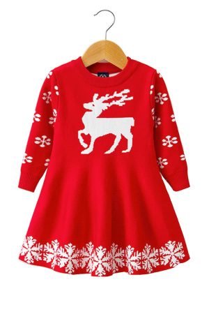 Robe de Noël Rouge Renne et Flocons