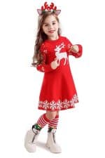 Robe de Noël Rouge Renne et Flocons - Portée