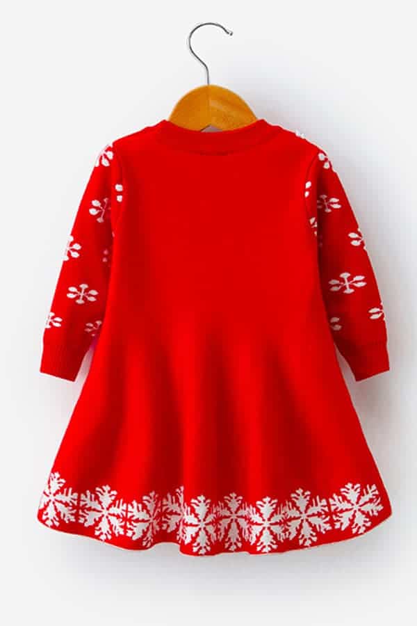 Robe De Noël Rouge Pour Fille - Pull Tricoté Renne Et Flocons, Style Rétro Et Confortable