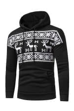 Sweat à capuche Noir Renne avec Flocons