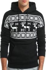 Sweat à capuche Noir Renne avec Flocons - Porté