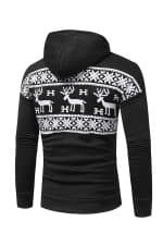 Sweat à capuche Noir Renne avec Flocons - Vue de dos