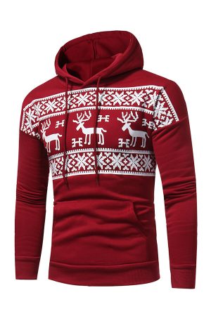 Sweat à capuche Rouge Renne avec Flocons