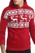 Sweat à capuche Rouge Renne avec Flocons - Porté