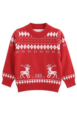 Pull Enfant rouge rennes et flocons