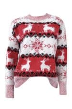 Pull Femme Blanc, Rouge & Rose Flocons