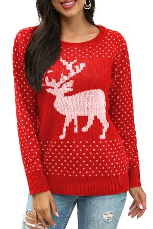 Pull Femme Noël Rouge Grand Renne