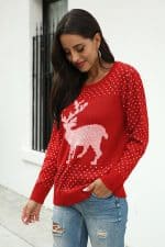 Pull Femme Noël Rouge Grand Renne - Vue de Face 2