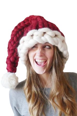 Bonnet de Noël Rouge et blanc en laine fait à la main