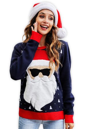 pull bleu pere noel vue de face