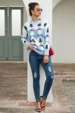 pull femme bonhomme de neige bleu vue en situation