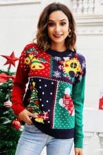 pull femme patchwork deco noel vue de face2