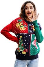 pull femme patchwork deco noel vue face