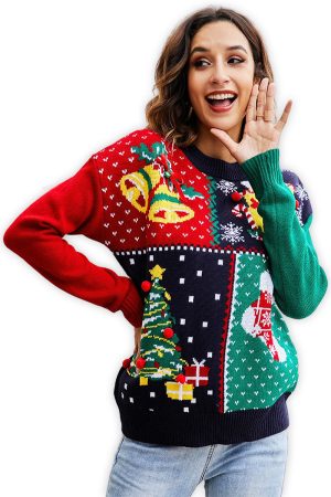 pull femme patchwork deco noel vue face