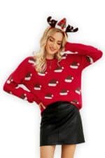 pull femme rouge bonnet noel vue de face