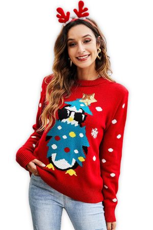 pull femme rouge poussin