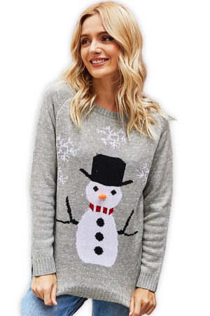 pull gris bonhomme de neige vue de face