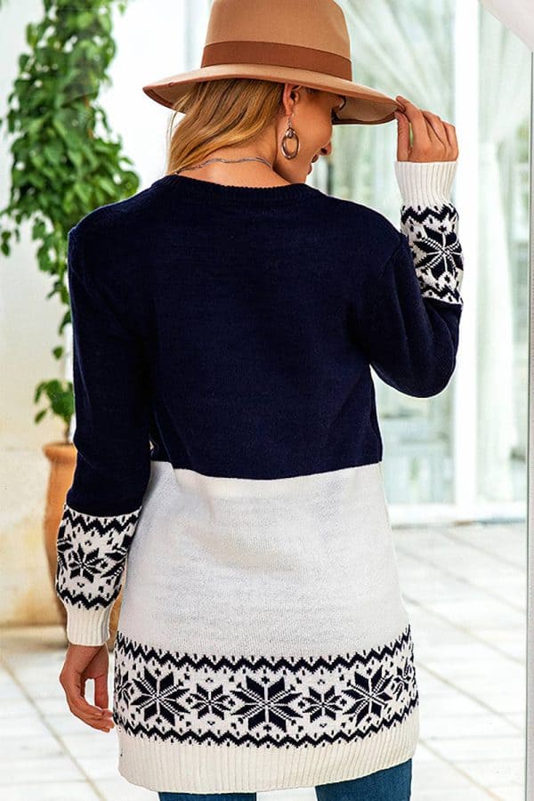 pull merry chritmas cerf bleu femme vue de dos