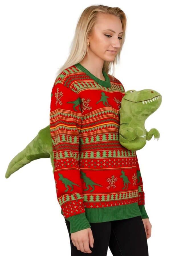 pull moche noel femme dinosaure 3d vue de cote2