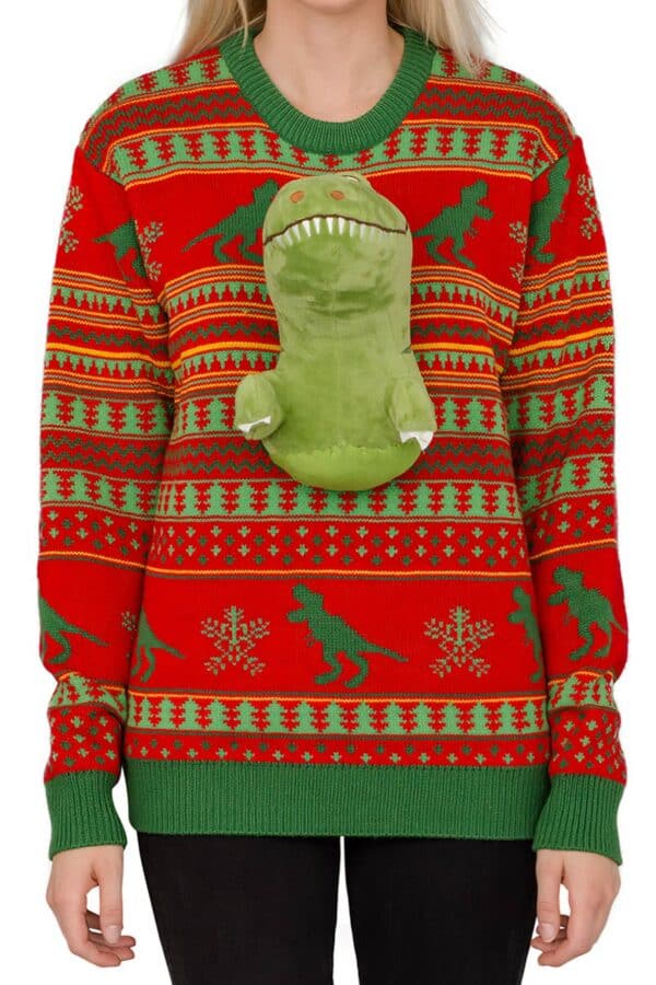 pull moche noel femme dinosaure 3d vue de detaillee