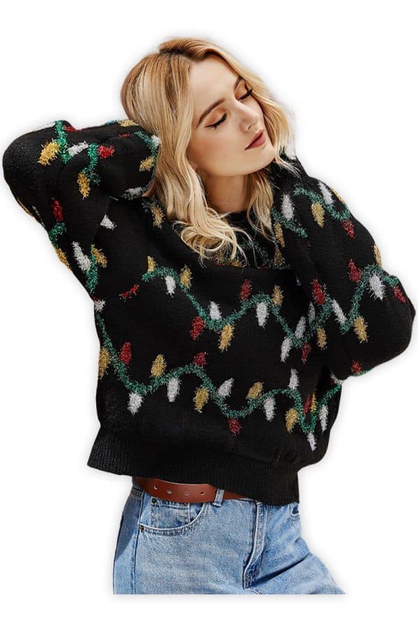 pull noel femme guirlande vue de cote