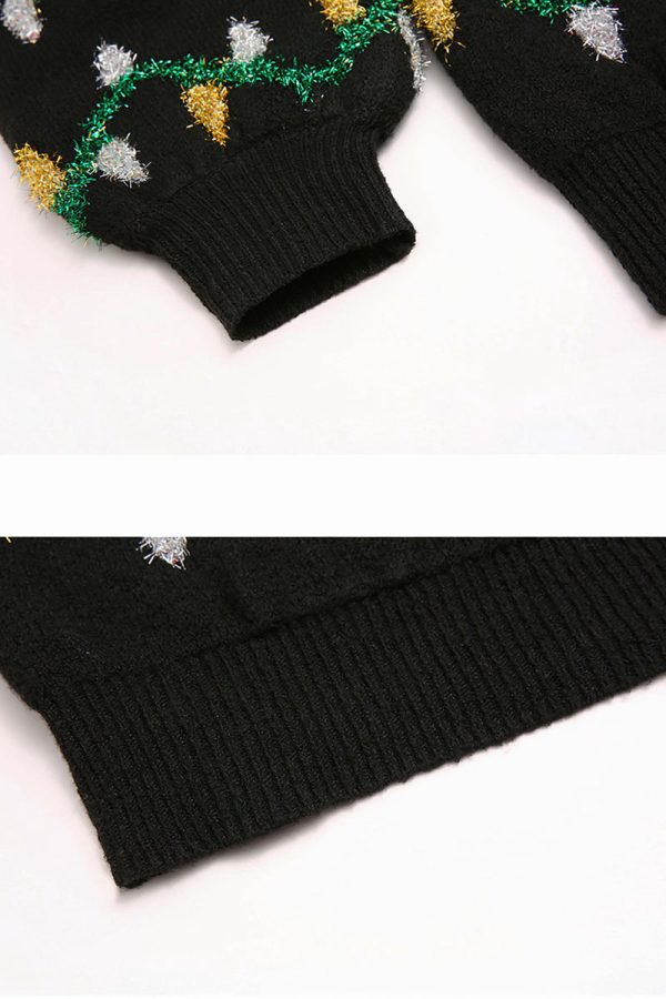 pull noel femme guirlande vue en details