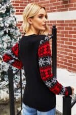 pull noel femme noir rouge santa favorite vue de dos