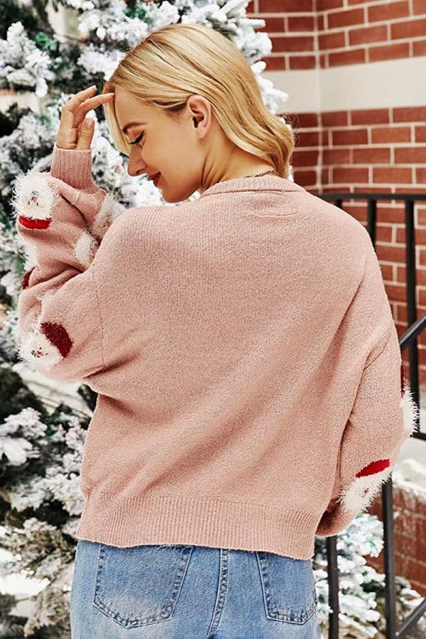 pull noel femme rose pere noel vue de dos