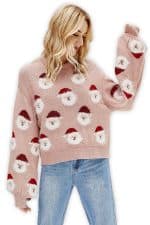 pull noel femme rose pere noel vue de face3