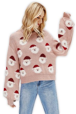 pull noel femme rose pere noel vue de face3