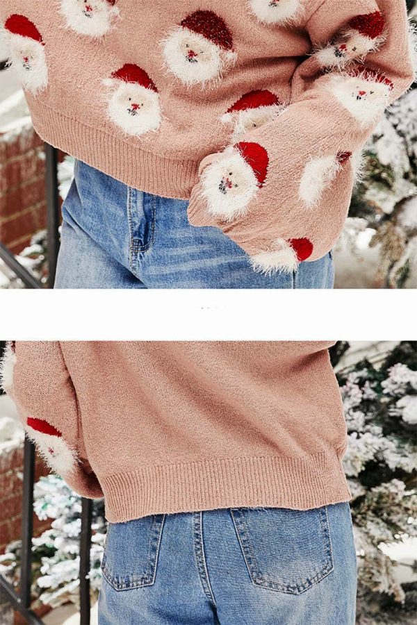 pull noel femme rose pere noel vue en details
