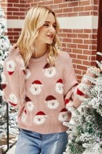 pull noel femme rose pere noel vue en pose
