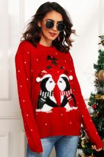 pull pingouin bisous rouge vue de cote