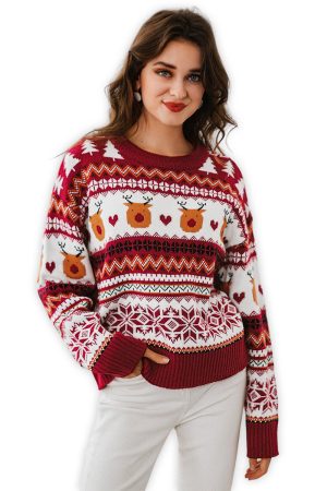 pull rouge cerf noel coeur vue de face