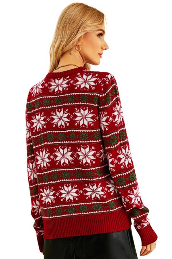 pull rouge flocon noel vue de dos