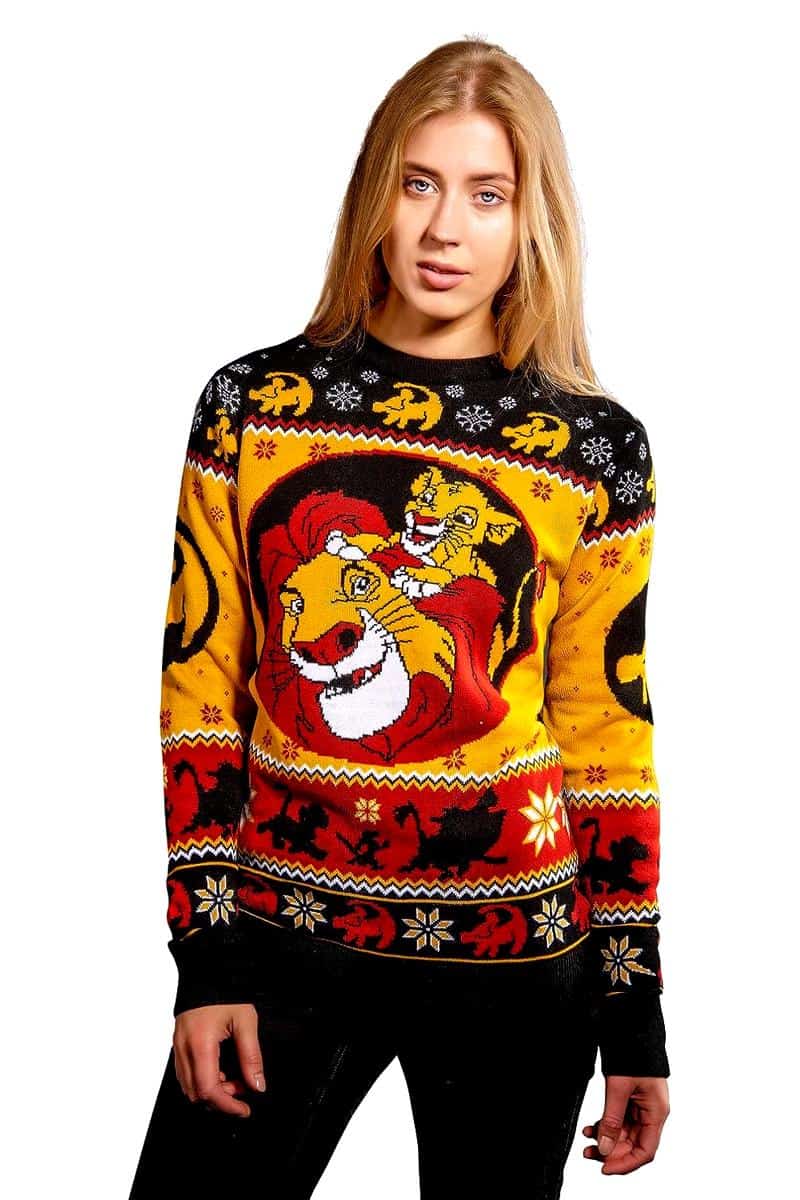 Pull De Noël Drôle "Père Noël à Cheval Sur Un Lion" - T-shirt à Manches Longues - Idée Cadeau Moche Et Amusante